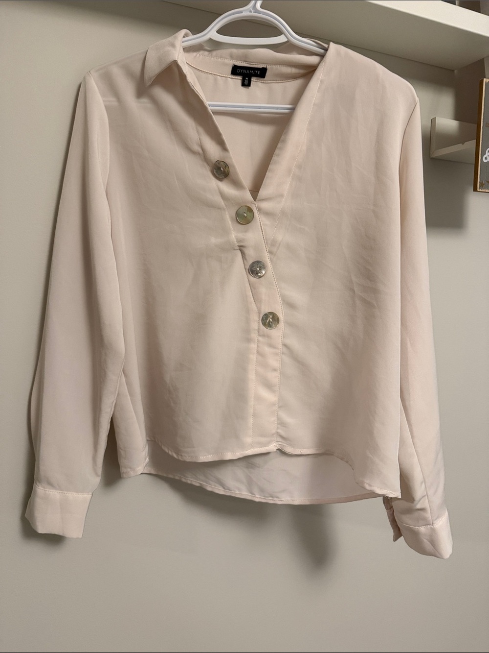 Dynamite Pale Blush Button-Front V-Neck Blouse